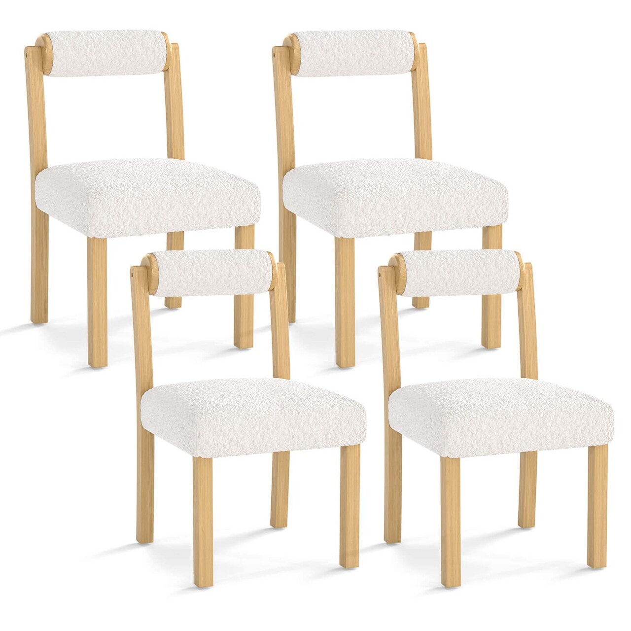 Costway Wooden Dining Chair Set of 2/4 Faux Sherpa Upholstered Kitchen Dining Room Chairs